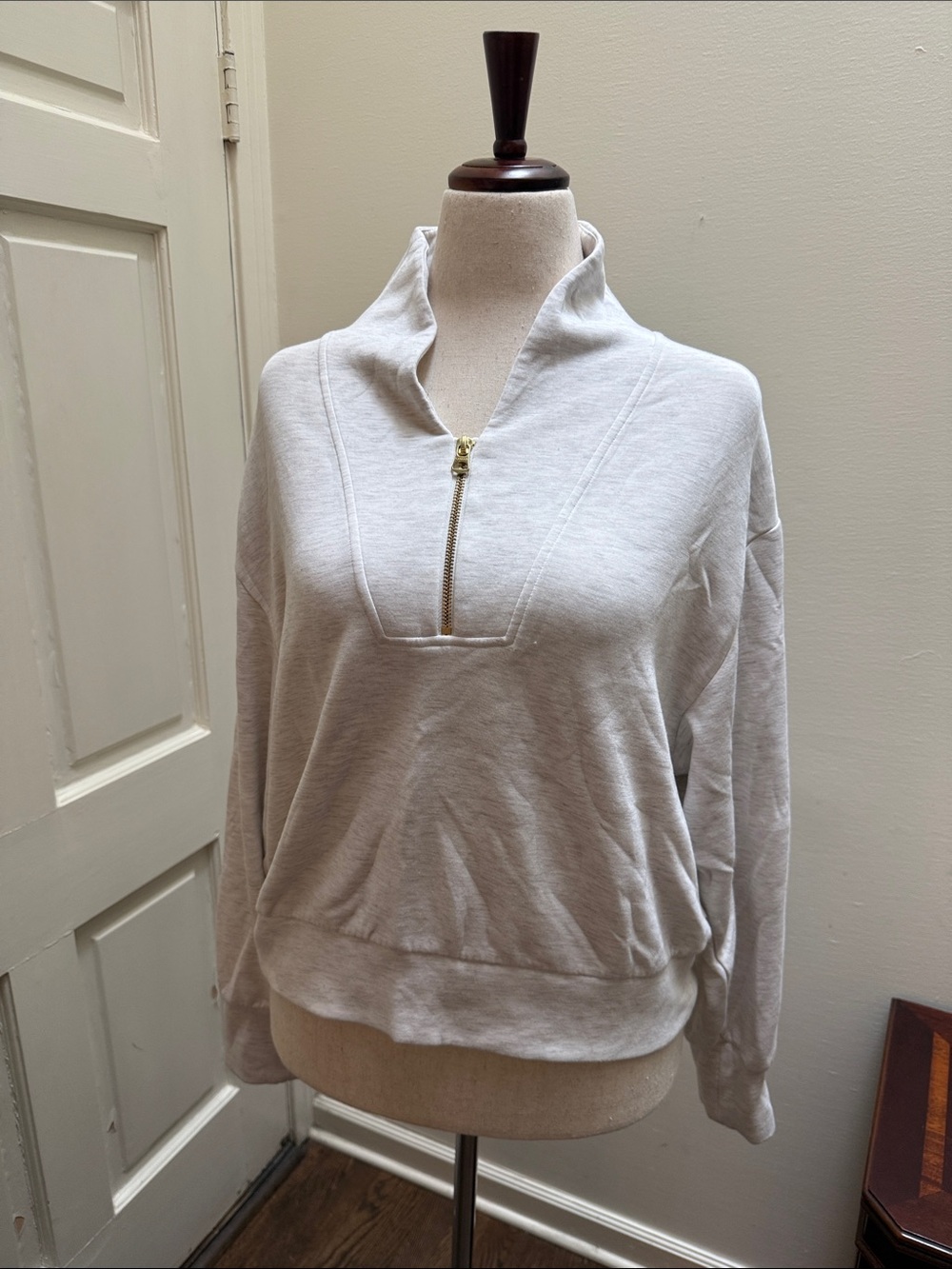 Varley Light Heather Gray Zip-Neck Pullover